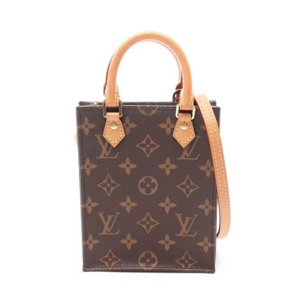 Louis Vuitton Sac Plat Monogram Handbag Canvas Leather Brown